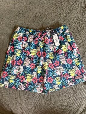 Vineyard Vines Navy Tropical Print Swim Trunks